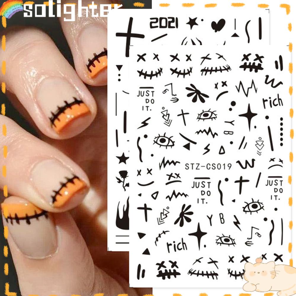 Solighter Stiker Kuku Baru Panas Manicure Decals Meninggalkan Desain Wajah Wanita