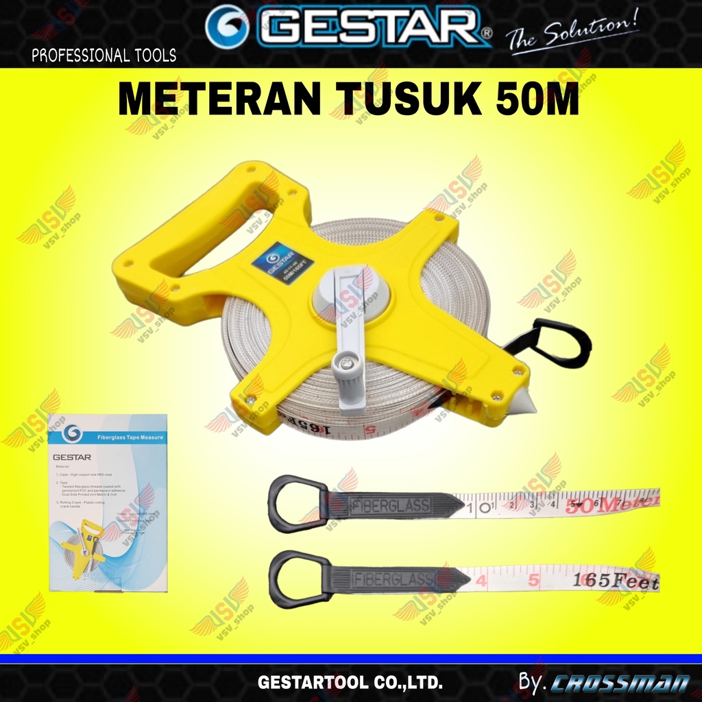 GESTAR Meteran Roll Tusuk 50m Meteran Gulung Tancap Fiber Meteran Tanah