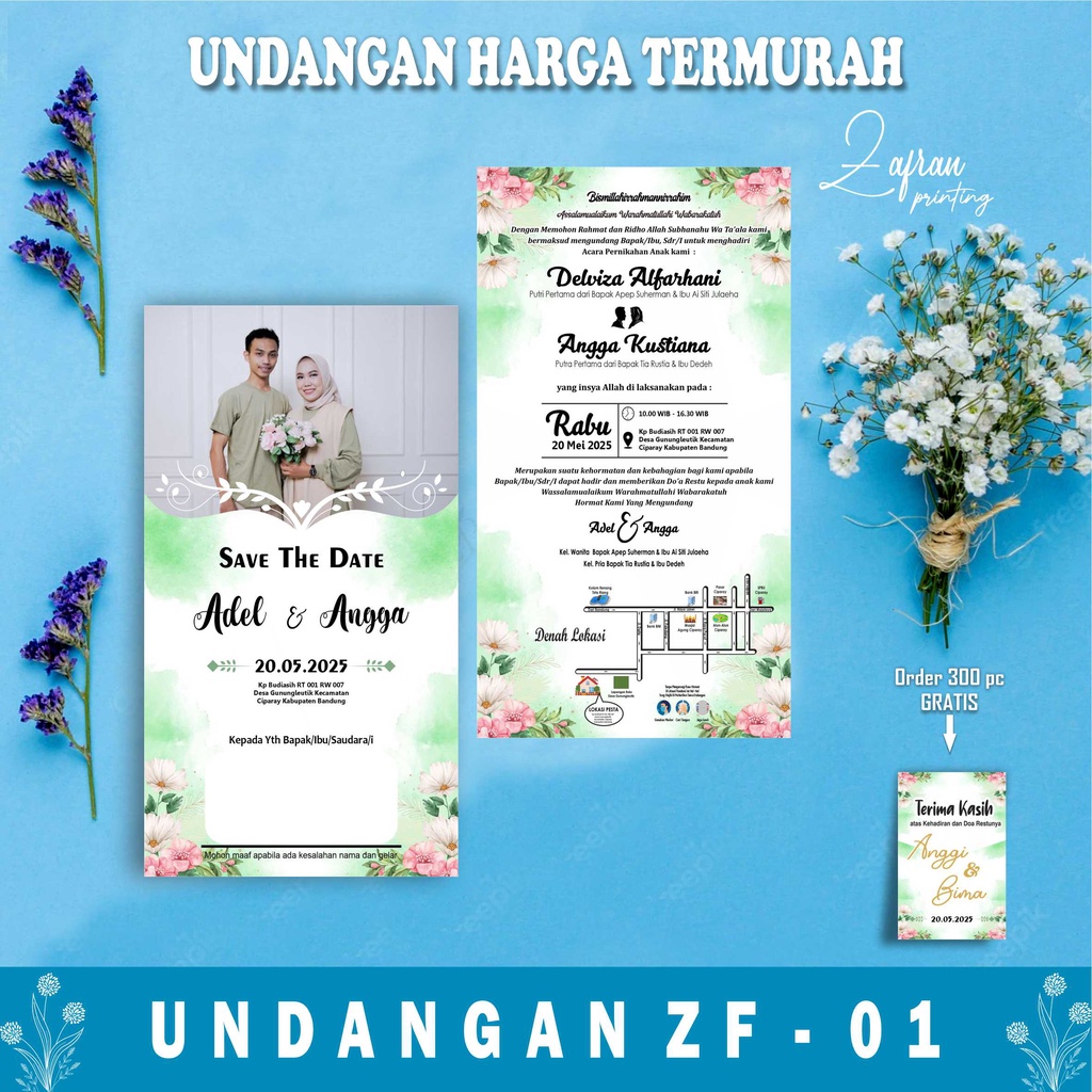 Undangan Pernikahan 1 Lembar Murah, Cantik, Elegant, Simpel, Vintage, Rustik, Surat Undangan Pernika