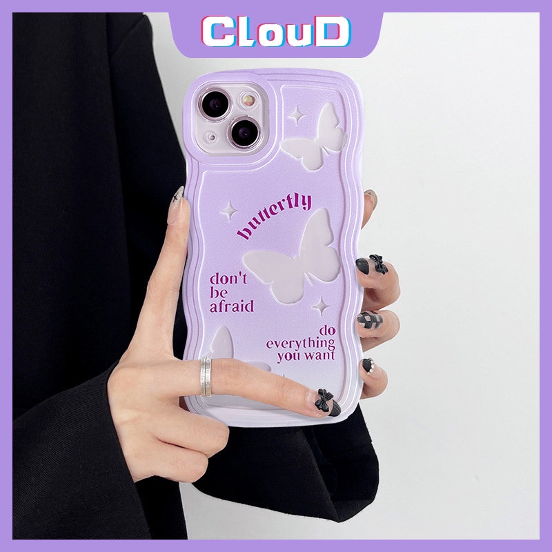 IPHONE Case Kompatibel Untuk Iphone11 Pro Max7 6 8 6s 14plus X XS Max XR 13 11 14 12 Pro Max SE 2020 Wavy Edge Purple Gradient Romance Butterfly Soft Tpu Phone Cover