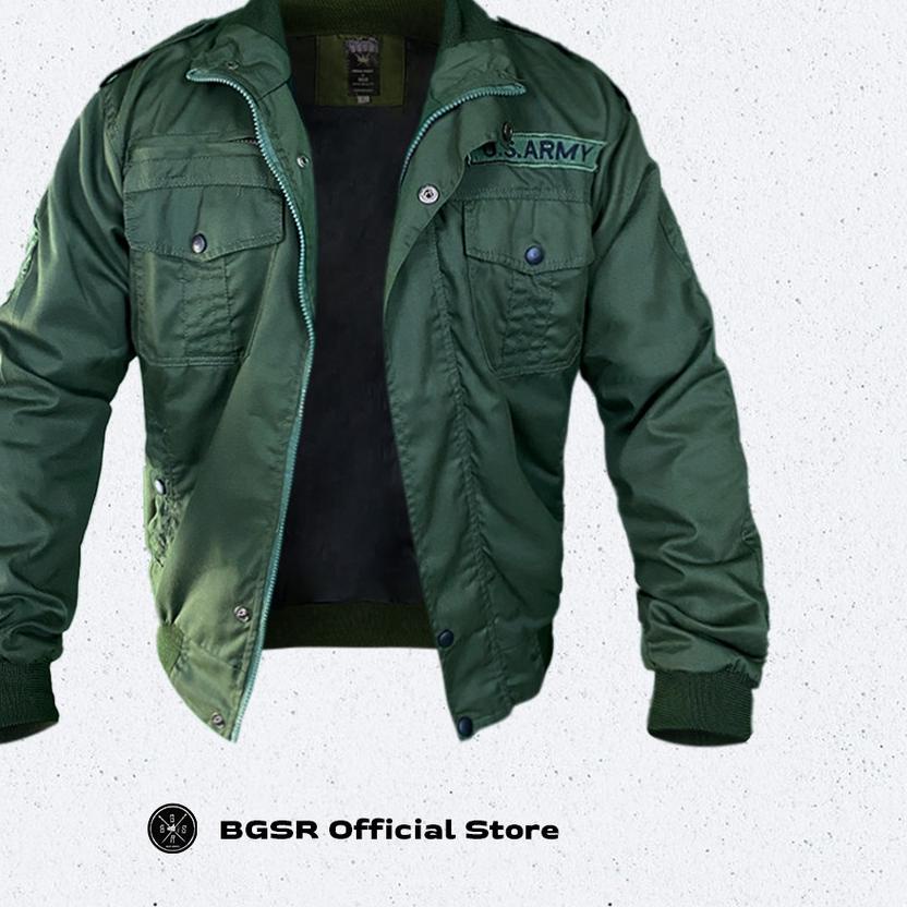 ♥ Jaket Pria Bomber Jacket Windbreaker Tebal Adem Ruby US ARMY BGSR ➥