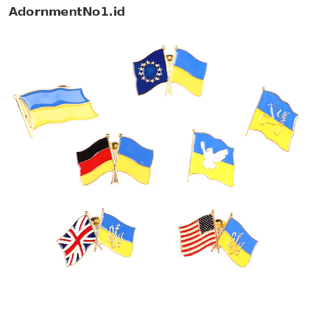 [AdornmentNo1] 1pc Bendera Ukraina Bros Aksesoris Pakaian Pin Logam Lencana Souvenir Badge [ID]