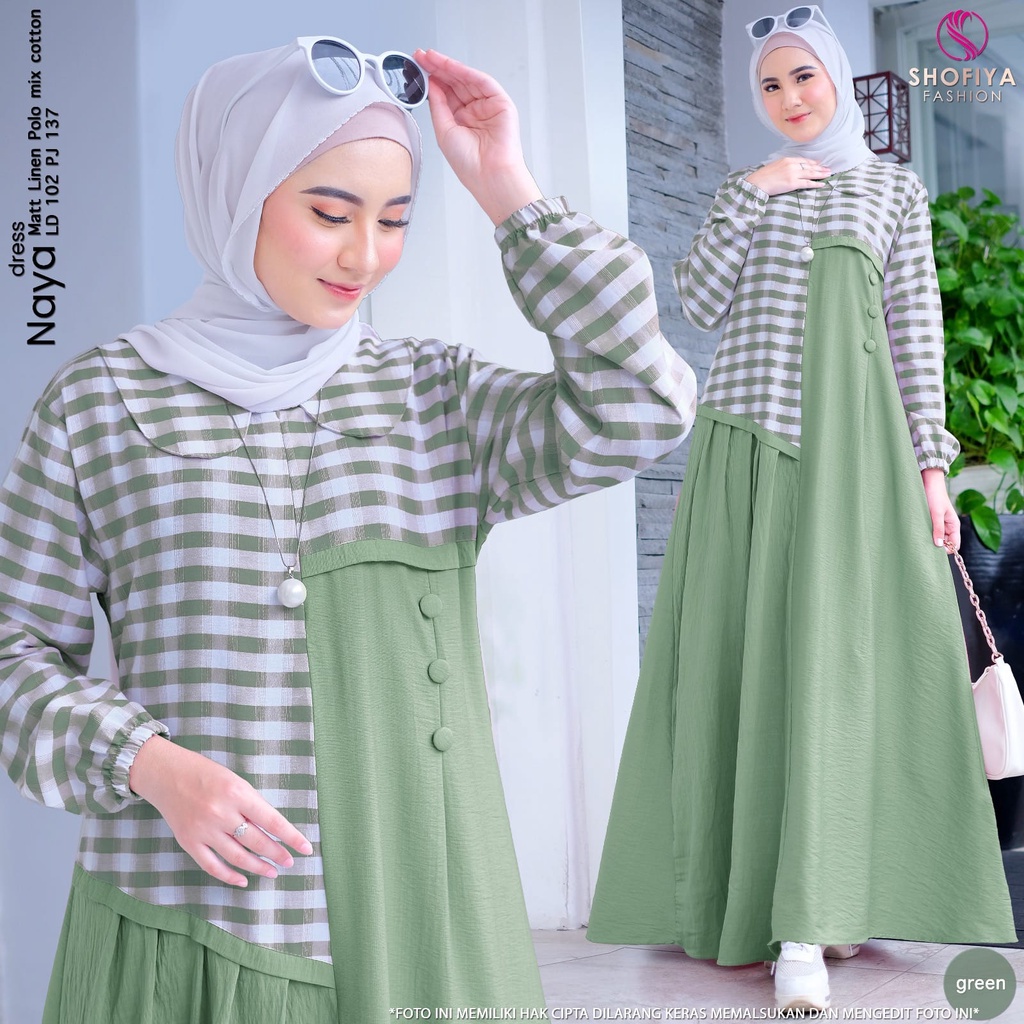 naya maxy maxi dress dres pakaian baju gamis gaun longdress mayung motif katun kotak ld 100 wanita p