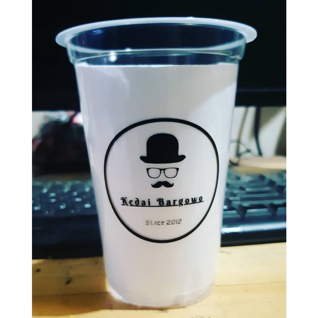 Cup PP datar 12 oz sablon / Gelasku Packaging cetak gelas plastik cup 12 oz