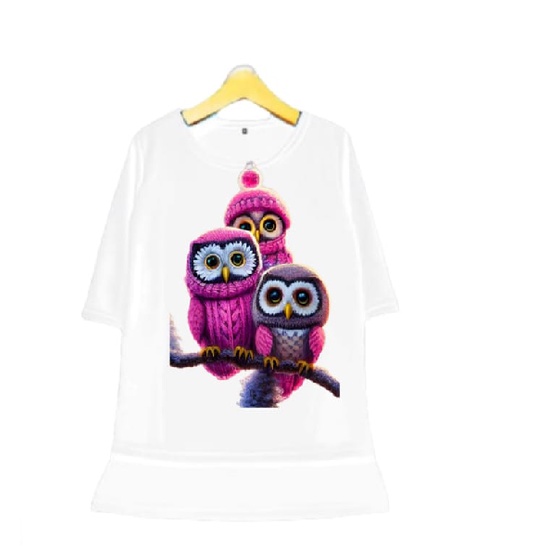 Hzl_outfit Tunik Kaos Anak Perempuan OWL Browl/ Tunik Anak Perempuan