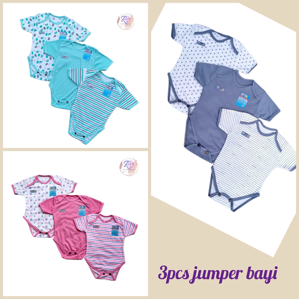 3 pcs jumper bayi lengan pendek variasi jumper bayi newborn baju bayi lengan pendek kaos 3pcs jumper kualitas SNI