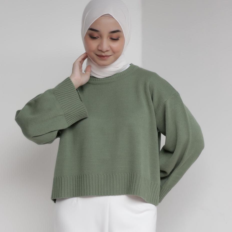 ➪ Ahlami- Noura Basic Crop Top Oversize Crop Top Rajut Sweatshirt Crop Oversize Panjang Lengan Sweat