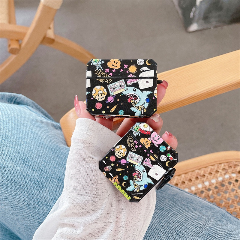 Airpods Case 1 2 3 Drew Cartoon Black Soft Casing