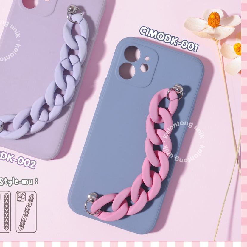✫ (Seri 1) For iPhone - Square Edge Silicone Soft Case + Doff Chain Grip/ Chain Case Rantai ➹