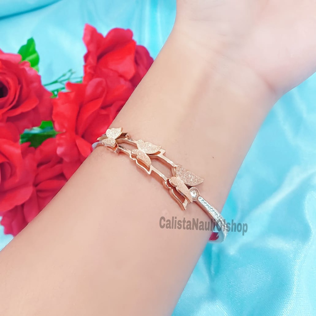 Set Kalung+Gelang Titanium Kupu Kupu Jurai Zircon Fashion Anti Karat Dan Anti Luntur