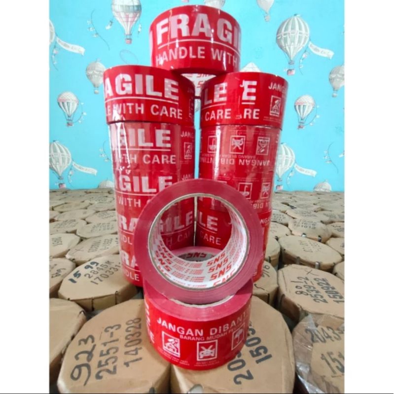 

Lakban fragile 100 yard merah 48 mm lengket kak serbaguna 1 dus