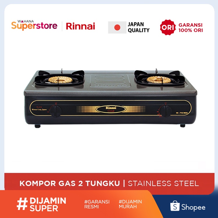 Rinnai Kompor Gas Stove 2 Tungku - RI712BGX | RI 712 BGX | RI-712BGX