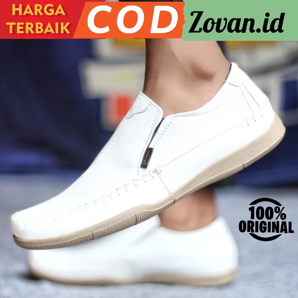 Sepatu Slip On Loafer Putih Pria Kulit Premium Slop Kasual Formal Dokter Perawat Pansus Ori