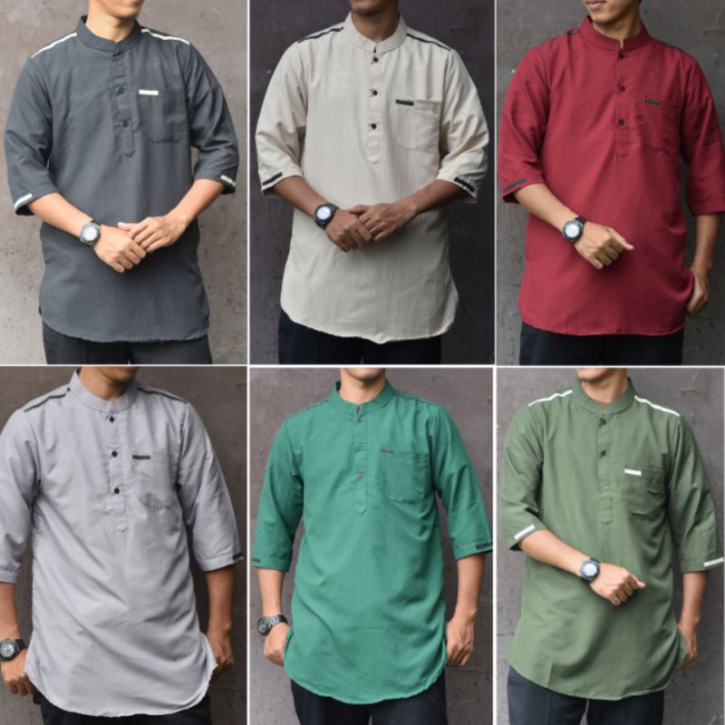 Baju Koko Kurta Katun Pria Dewasa Lengan 3/4