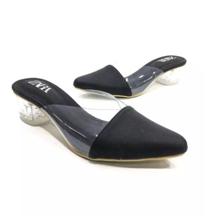 Chekout Promo Termurah Heels Zara kaca selop Elegan 4cm