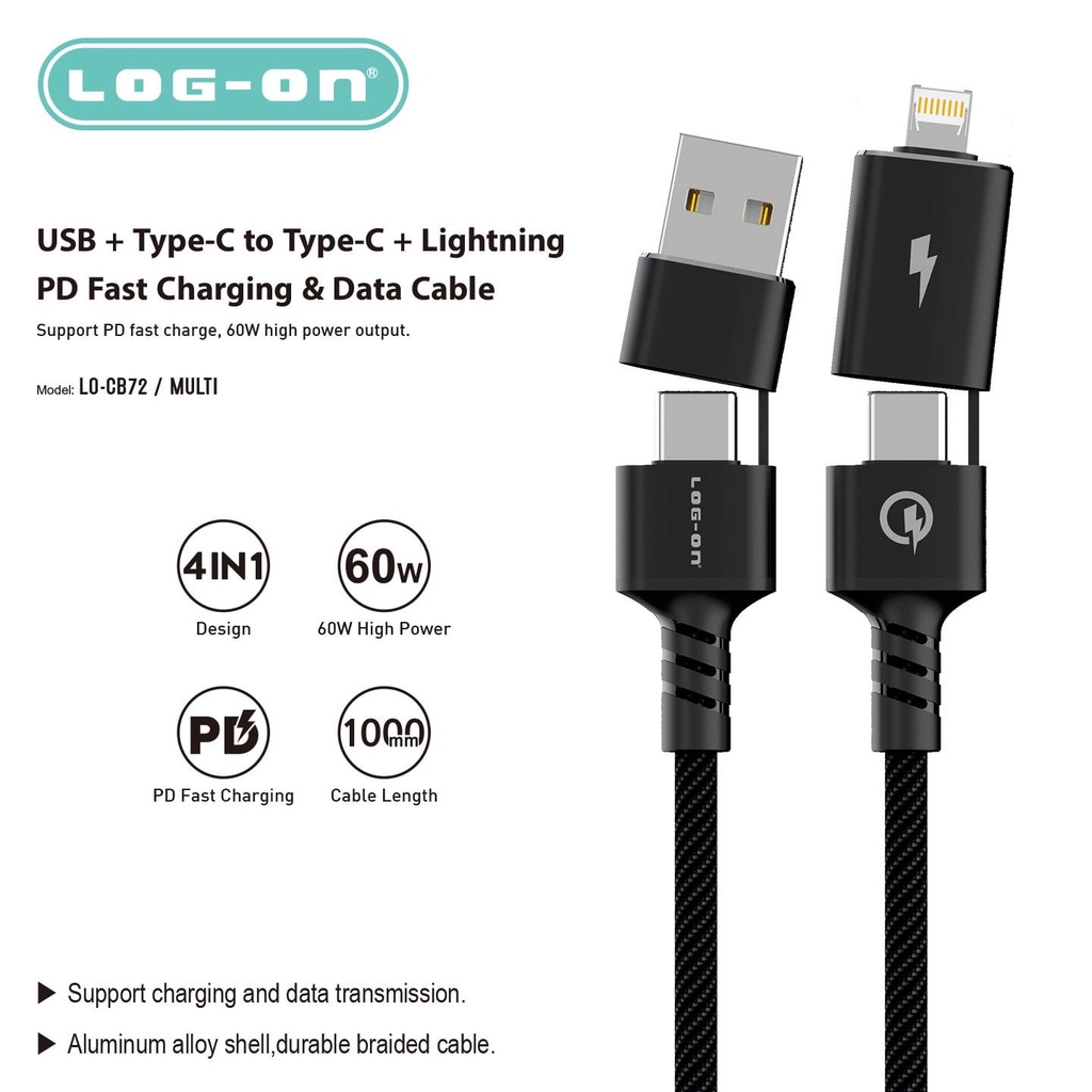 TERBARU LOG ON Kabel Multi All in One - LO-CB72 kabel data + adaptor micro to iphone type-c dan usb-A 5in1