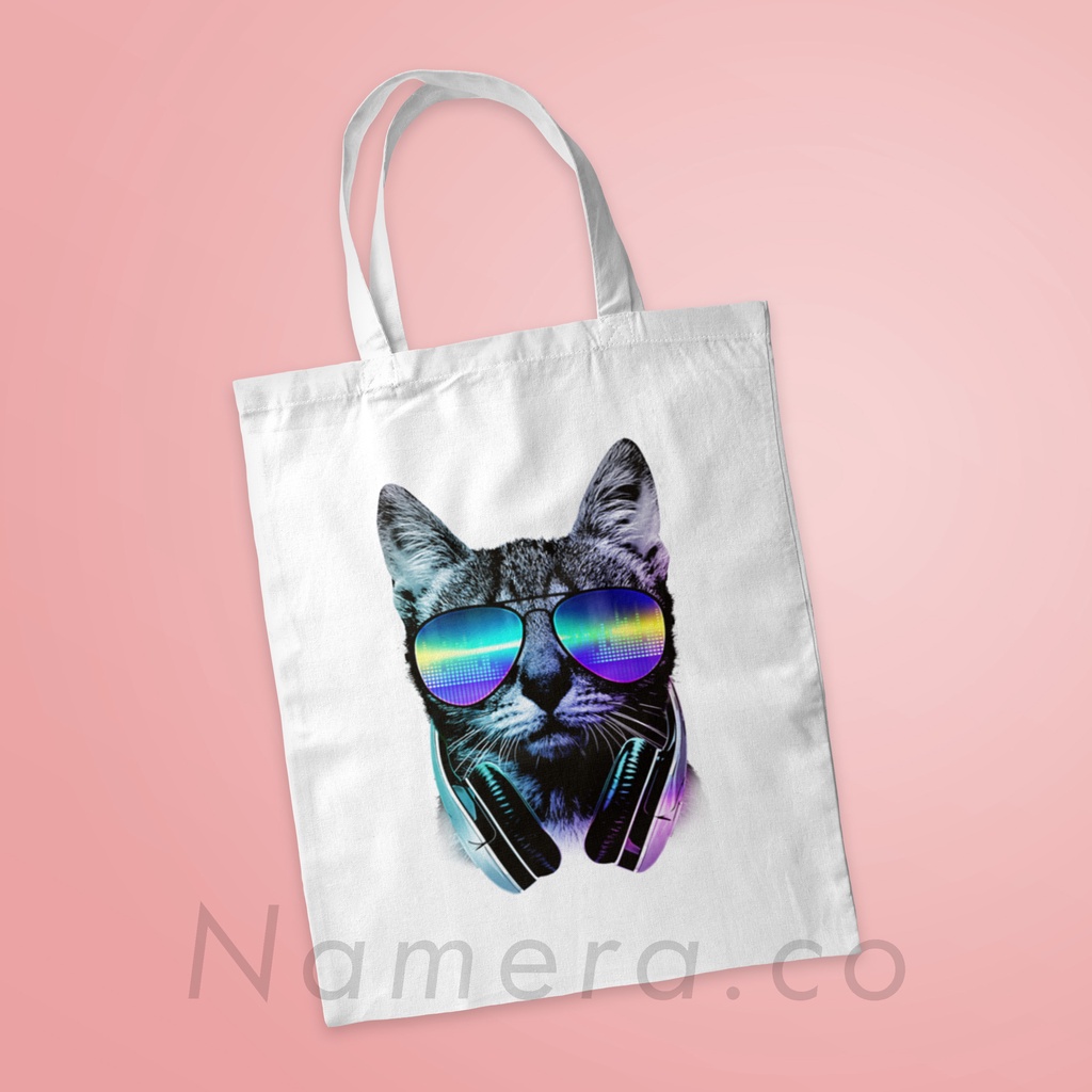 Tote Bag Resleting Kanvas Premium Fashion Tas Totebag Wanita Cats Cute Kucing Pop Art