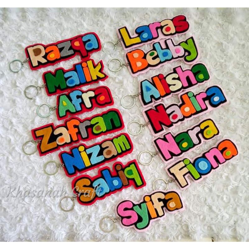 Gantungan kunci nama flanel / ganci nama flanel murah