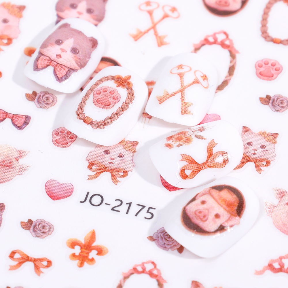 Lucu Kartun Hewan Kuku Stiker DIY Nail Art Decals Rococo Sweet Pet Bunny Nail Art Stiker Perekat Diri Dekorasi Kuku Alat