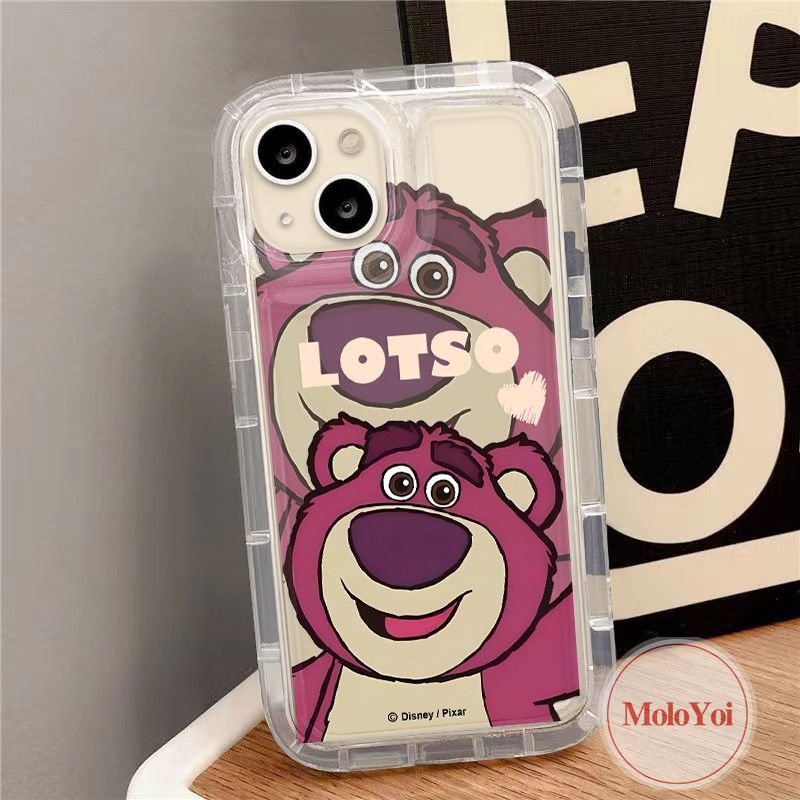 IPHONE Cute Manyo Strawberry Bear Case Kompatibel Untuk Iphone11 14 13 12 Pro MAX 6 6S 7 8 Plus XR X XS MAX Airbag Shockproof Transparan Bening Soft Casing Phone Cover