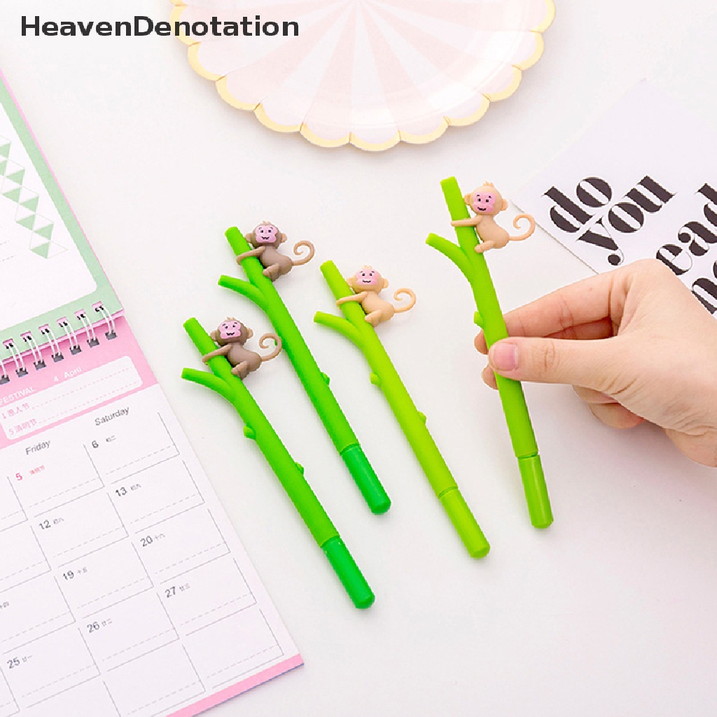 [HeavenDenotation] 2pcs Kartun Monyet Cabang Gel Pen Novelty Alat Tulis Lucu Kartun Gel Pena Siswa Sig Pen Kawaii Perlengkapan Sekolah HDV