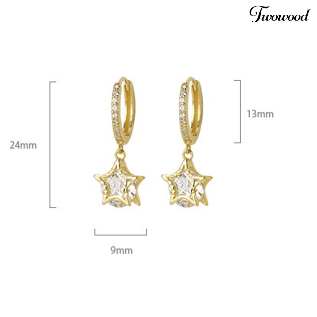 Twowood 1pasang Drop Earrings Elegan Temperamen Retro Bling Berlian Imitasi Bintang Liontin Wanita Earrings Perhiasan Aksesoris