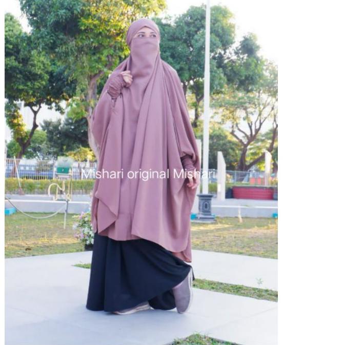 ♛ Jilbab hijab instan/Hijab Bergo wolpeach/ french khimar tangan kerut/ french khimar Nadhira ♘