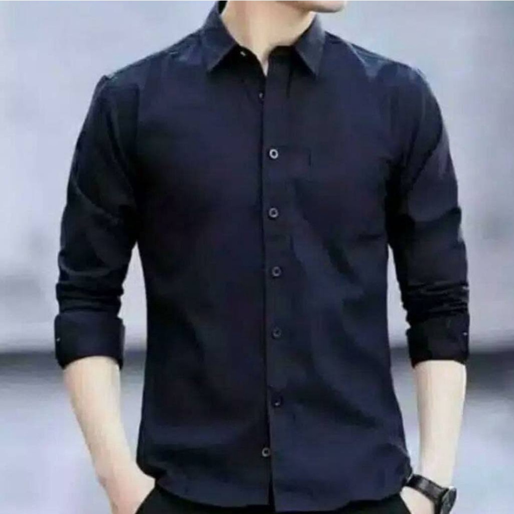 [BISA COD] Kemeja Pria Lengan Panjang Polos Putih | Kemeja Polos Pria  Kemeja Kerja Kasual Katun Formal