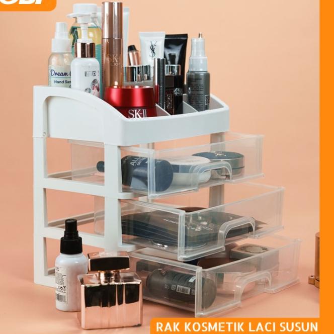 ➪ Rak Kosmetik Putih / Rak Make Up Susun Plastik 3 Laci Putih Plastik / Rak Serbaguna Merk Bobi Tanp