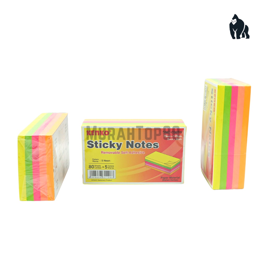 

InJO Sticky Notes Kenko SNC-0305N 75 x 125 mm / Kertas Memo Tempel 5 Warna Warni Neon Colors / Stick