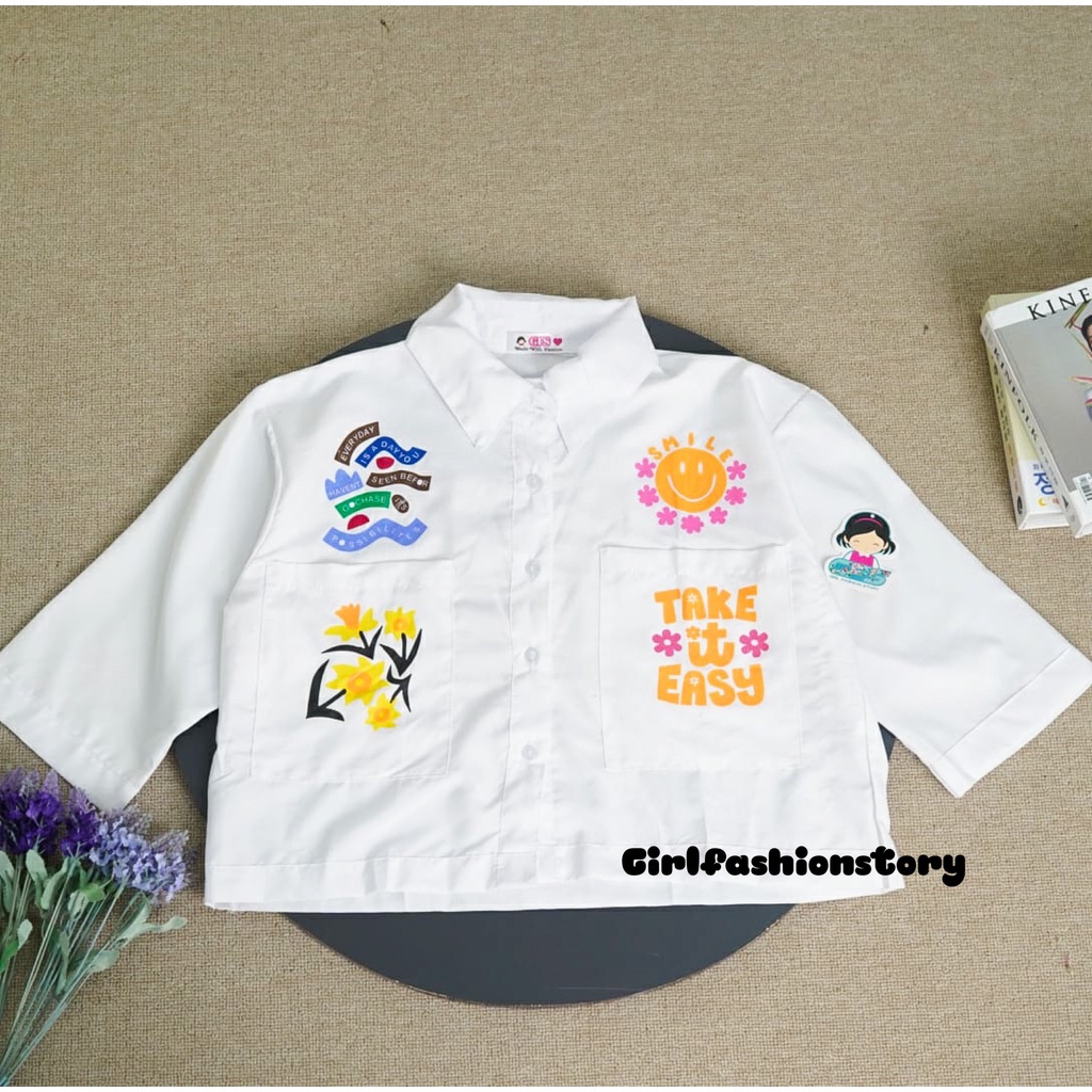Tq88indonesia Fashion Baju KEMEJA WANITA Casual KEM XOXO GOOD VIBES Lengan 3/4 Ootd
