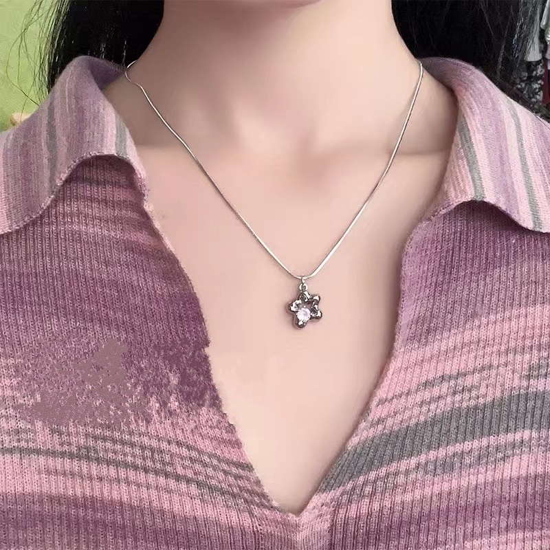 Korea Manis Kristal Bunga Kalung Ins Fashion Wanita Perak Tulang Selangka Rantai Wanita Necklace