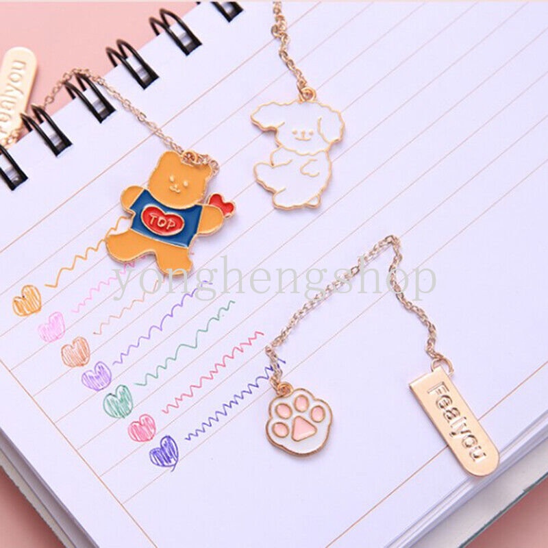 Kreatif Kartun Rantai Logam Liontin Bookmark Lucu Kelinci Kucing Liontin Mini Bookmark Siswa Alat Tulis Anak Hadiah Buku Klip Kantor Perlengkapan Sekolah