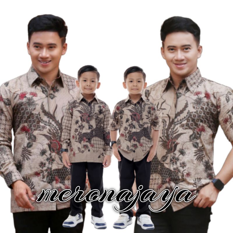 MERONAJAYA - Kemeja Batik Couple Anak &amp; Ayah Sekar jagad merah maroon couple ayah anak terbaru