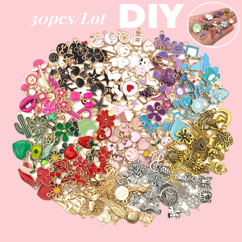 Campur 30PC Set Diy Kecil Aksesoris Dekorasi Menetes Paduan Gelang Kalung Liontin Kunci Cincin Aksesoris Liontin