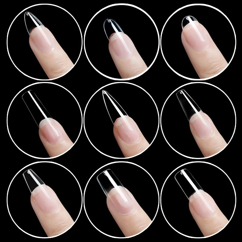 [Harga Grosir] 24 Pcs Alami Penuh Penutup Panjang Ballerina Peti Mati Kuku Palsu Akrilik Buatan Ekstensi Kuku Palsu Kit Bening Tekan Pada Kuku Tips DIY Manicure Nail Art Aksesoris