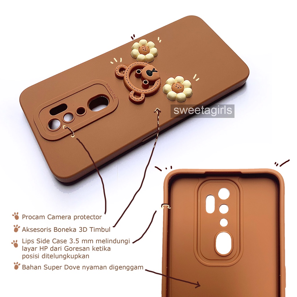 Softcase dengan boneka Timbul 3D untuk Oppo A5 (2020) - A9 (2020) ( Sama ) - Sweetacase.id - Casing Lucu - Kesing Cewek - Casing Lembut - Aksesoris Boneka Timbul - Case Bening - Lucu - Gemoy - pom pom