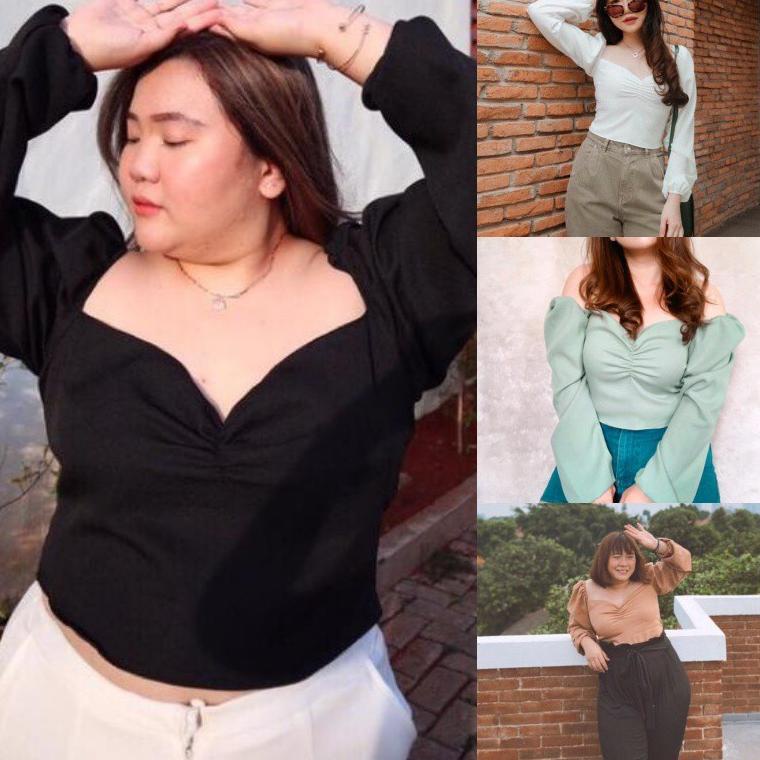 REKOMENDASI Sabrina Big Size | Sabrina Jumbo Atasan Big Size | Blouse Putih Korea | Crop Top Korea M