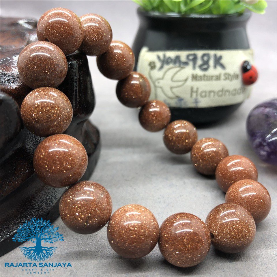 Gelang Natural Gold Sand Stone Bracelet Beads 6-12mm