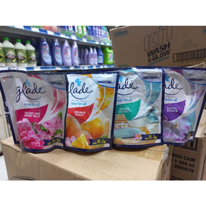 Glade one for all 70 + 5 gram peonny and berry bliss , orangepeach , ocean escape ,exotic flower