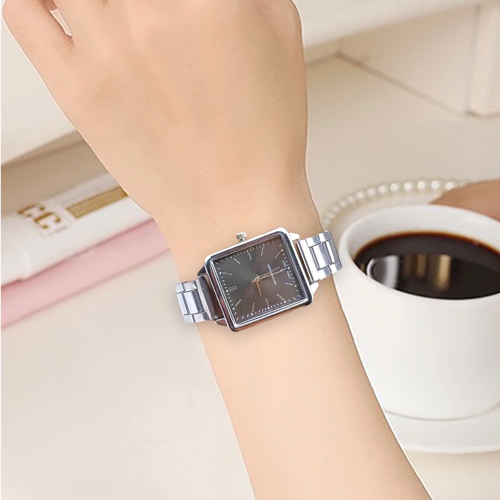 COD✅ Jam Tangan Rantai Wanita Pria Segi Analog Quartz Watch Fashion Jarum Bentuk Kotak   S1270