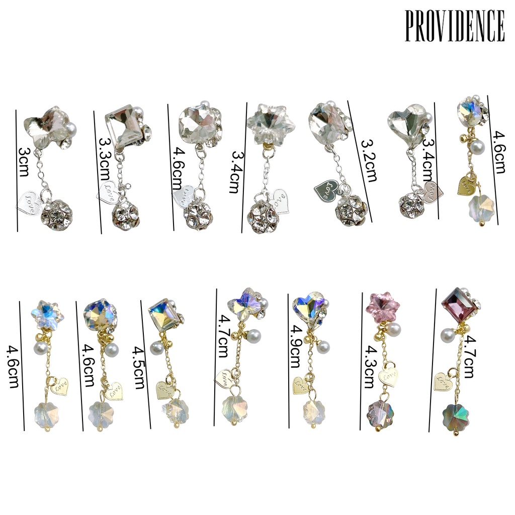 Providence Manicure Berlian Imitasi Bersinar Tiga Dimensi Berkilau DIY Gloss Susun Berlian Imitasi Rantai Liontin Kuku Jantung Pesona Perlengkapan Kuku