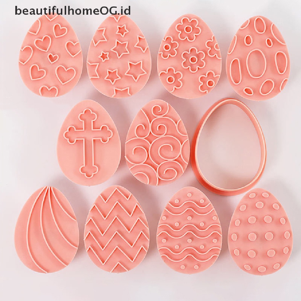 // Beautifulhomeog.id// 10Pcs Telur Paskah Biskuit Cetakan Cookie Cutters Stamp Press Fondant Sugar craft Baking Tool Decor Party **