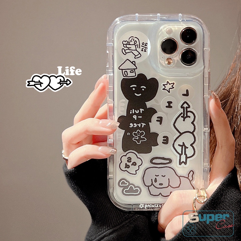 Case Stiker Cinta Hati Kompatibel Untuk iPhone 7Plus 13 11 14 12 Pro Max7 8 Plus X XR 6 6S XS MAX SE 2020 Kartun Lucu Graffiti Anjing Yang Indah Shockproof Airbag Bening TPU Soft Cover