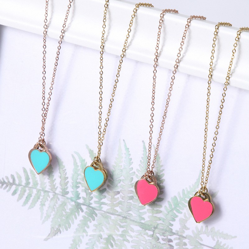 Kalung Rantai Dengan Liontin Hati Ganda Untuk Wanita | Kalung Rantai Klavikula Bahan Titanium Steel 18k Warna Rose Gold | Kalung Bahan Stainless Steel