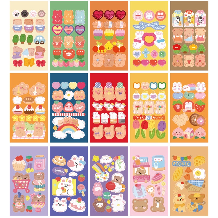 100pcs Stiker Lucu Tahan Air Tidak Berulang Kartun Kue Beruang Stiker Tangan Dekorasi Akun DIY Scrapbooking Bahan Hadiah Terbaik Untuk Teman