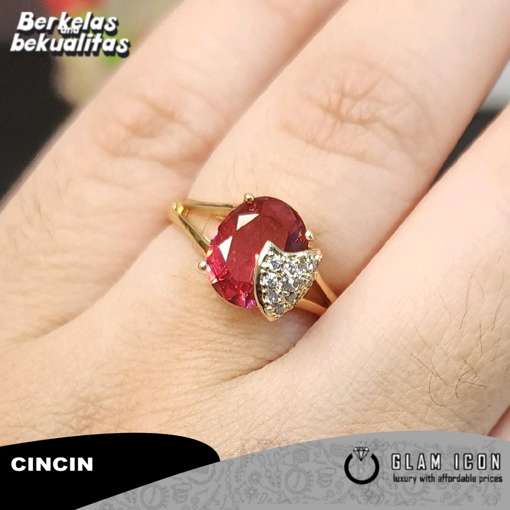 Cincin Wanita Motif lMahkota  Mata Pink C0969 CCG