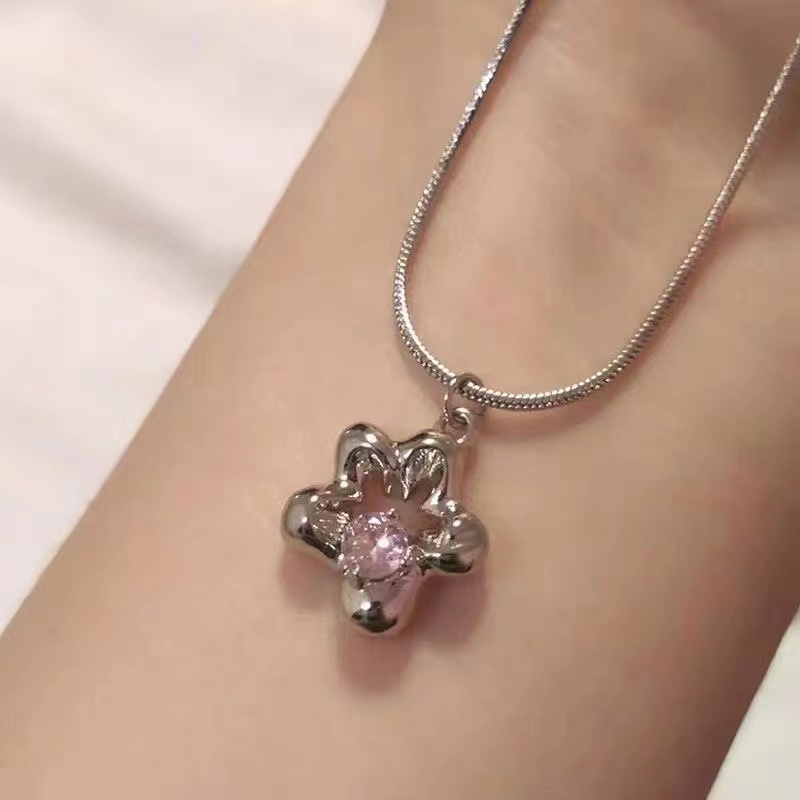 Korea Manis Kristal Bunga Kalung Ins Fashion Wanita Perak Tulang Selangka Rantai Wanita Necklace
