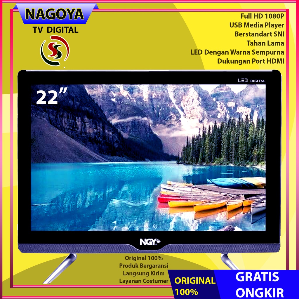 TV Digital 22 inch TV LED Digital Televisi HDMI USB Full HD Garansi Resmi 1 Tahun NAGOYA