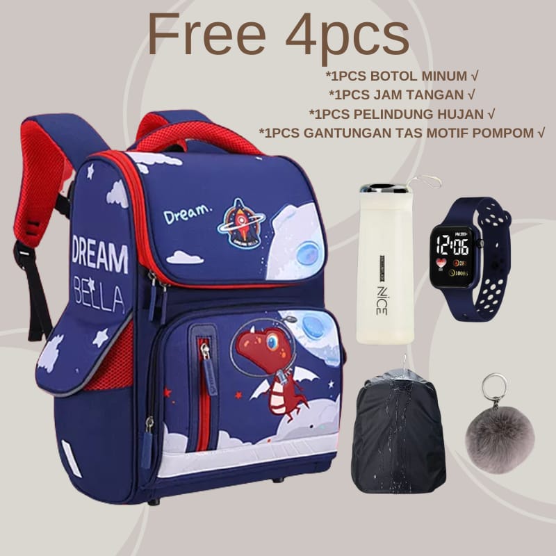 Tas Sekolah Anak-anak Dinosaurus Tahan Air Untuk Anak Laki-laki Perempuan Ortopedia Desain